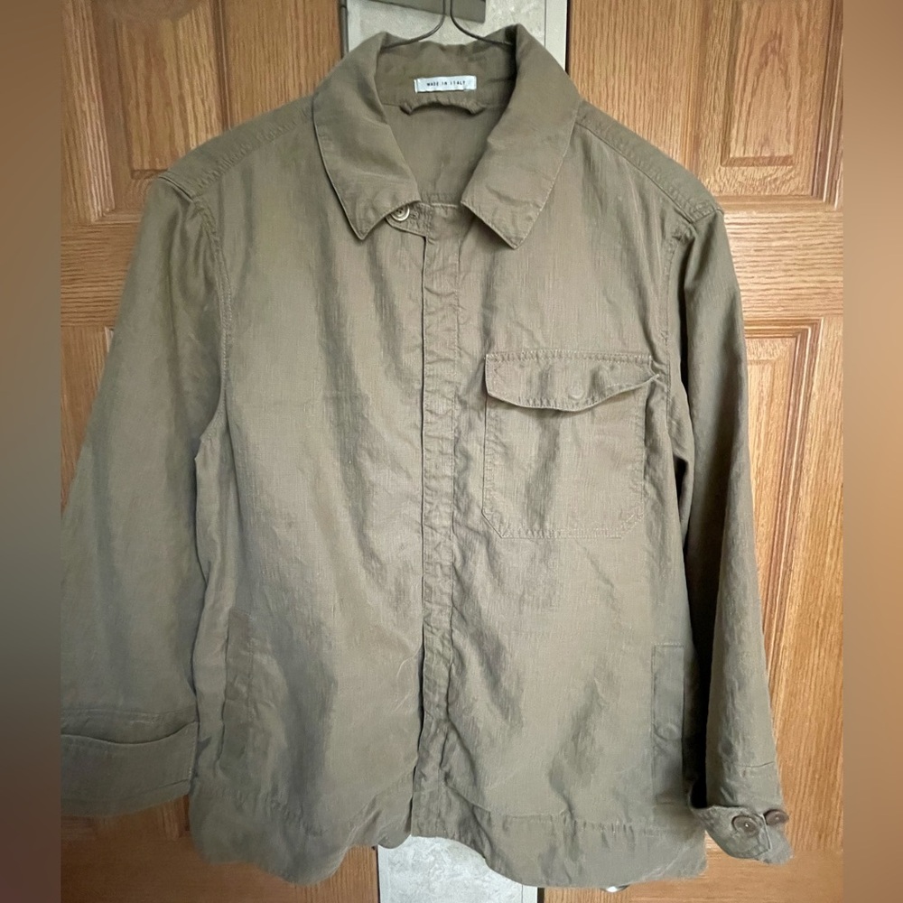 Giorgio Armani tan jacket. Button clasps. Worn, but in great condition. Size 40.